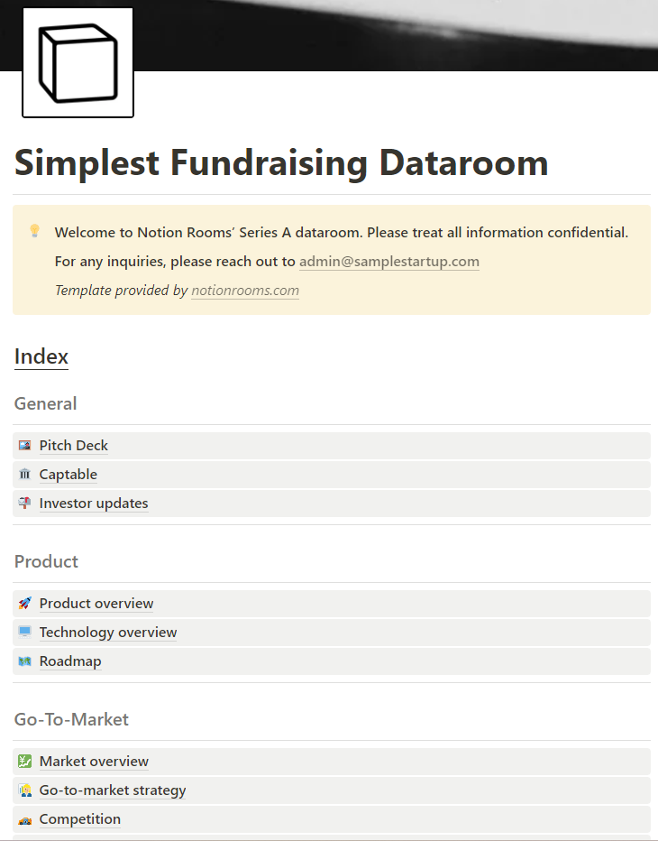 The simplest dataroom template for Notion